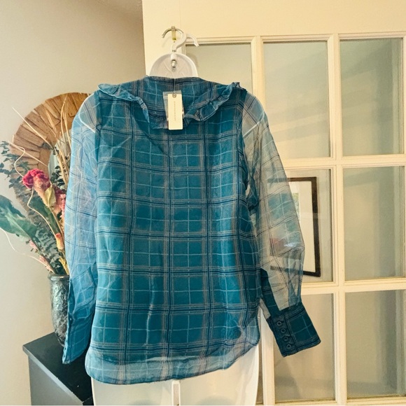 Anthropologie En Saison Sheer-Sleeve Shirt XS NWT - Picture 6 of 11